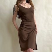 Brown ruched midi dress size s/m