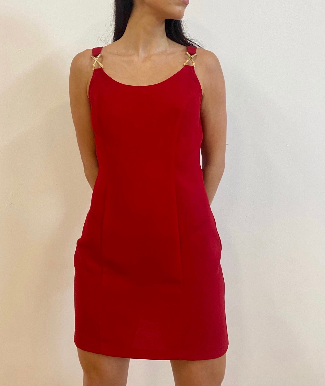 Red Rhinestone Buckle Dress