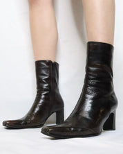 Brown Leather High Heel Boots (7-7.5 US/38 EU)