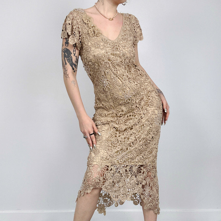 Vintage Deadstock Beaded Crochet Gown (M)