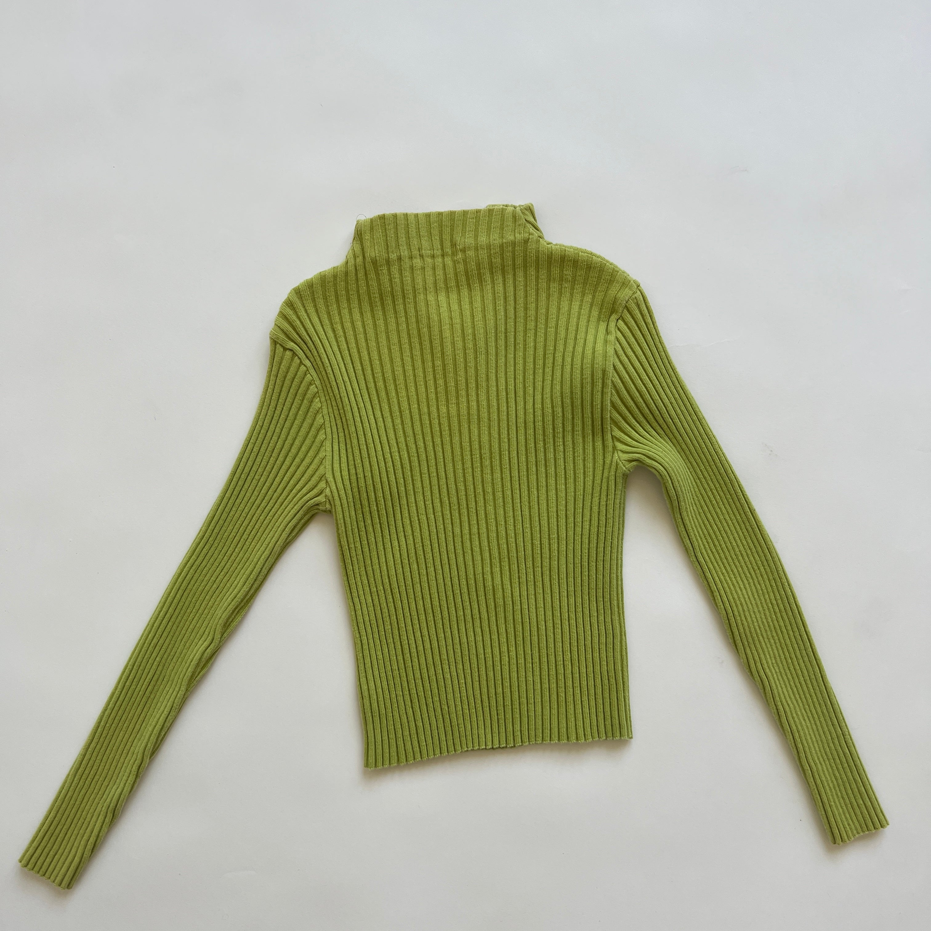 00s green ribbed zip sweater