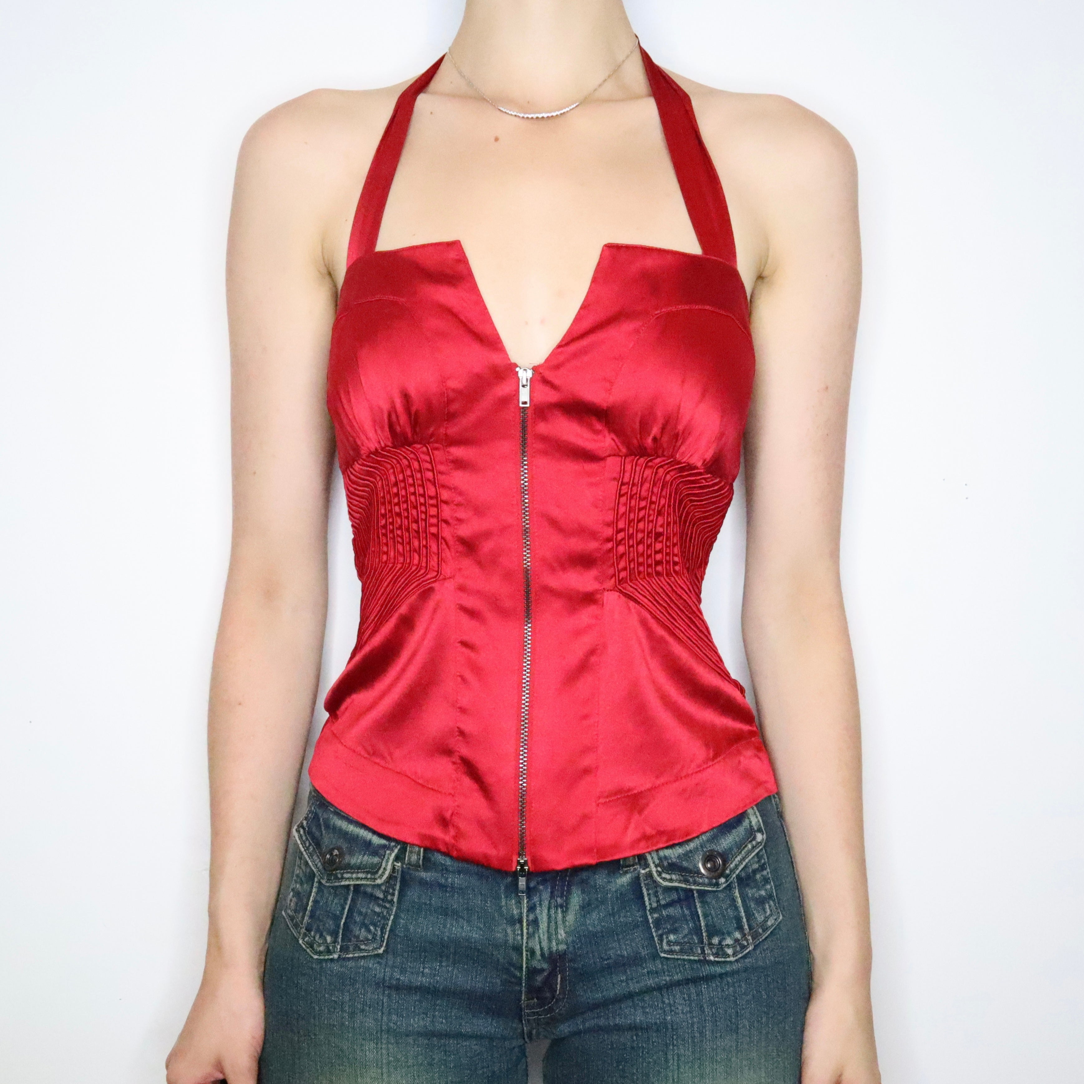 Red Silk Halter Top (Medium)