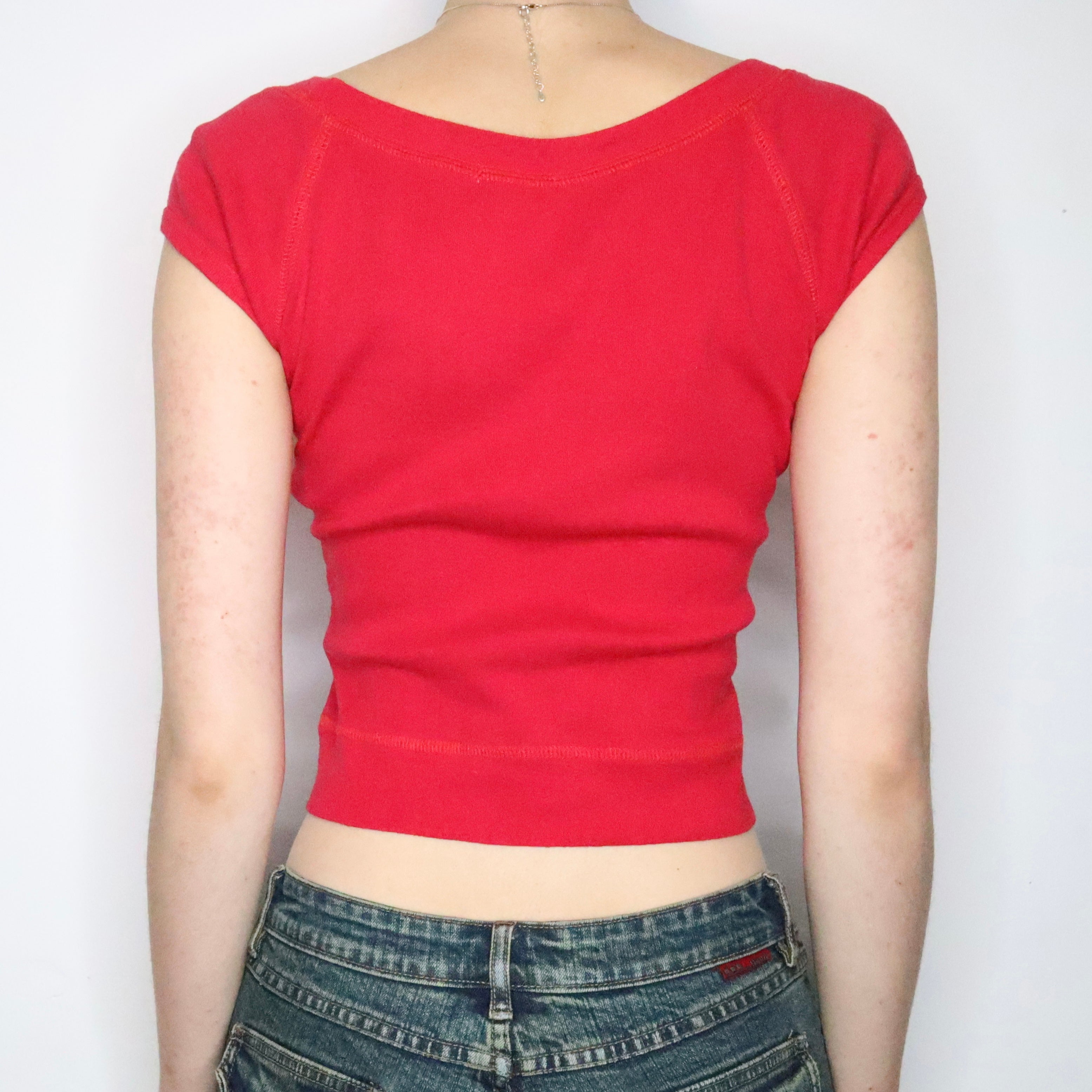 Red Y2K Slogan Baby Tee (S-M)