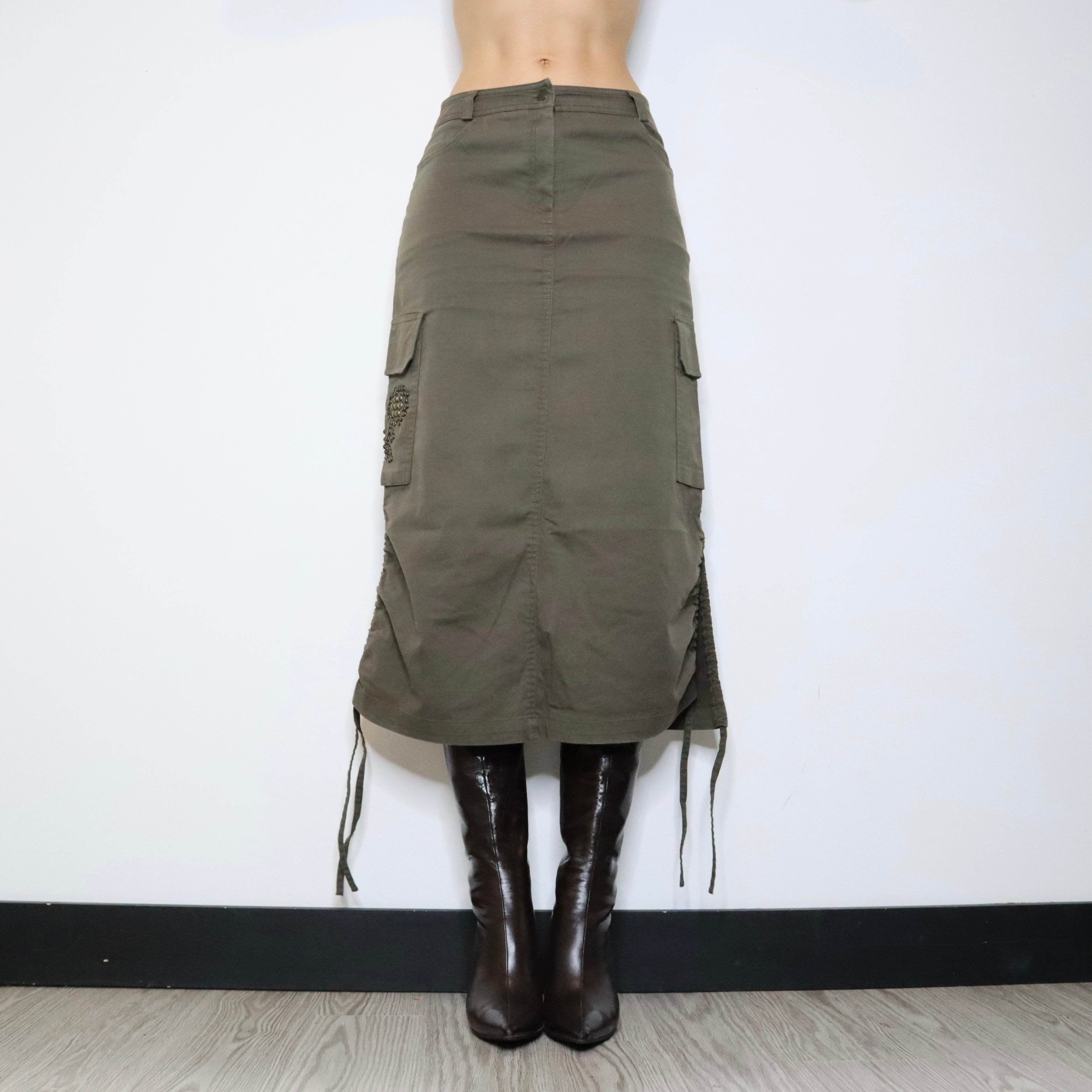 Khaki Cargo Maxi Skirt (Small) 