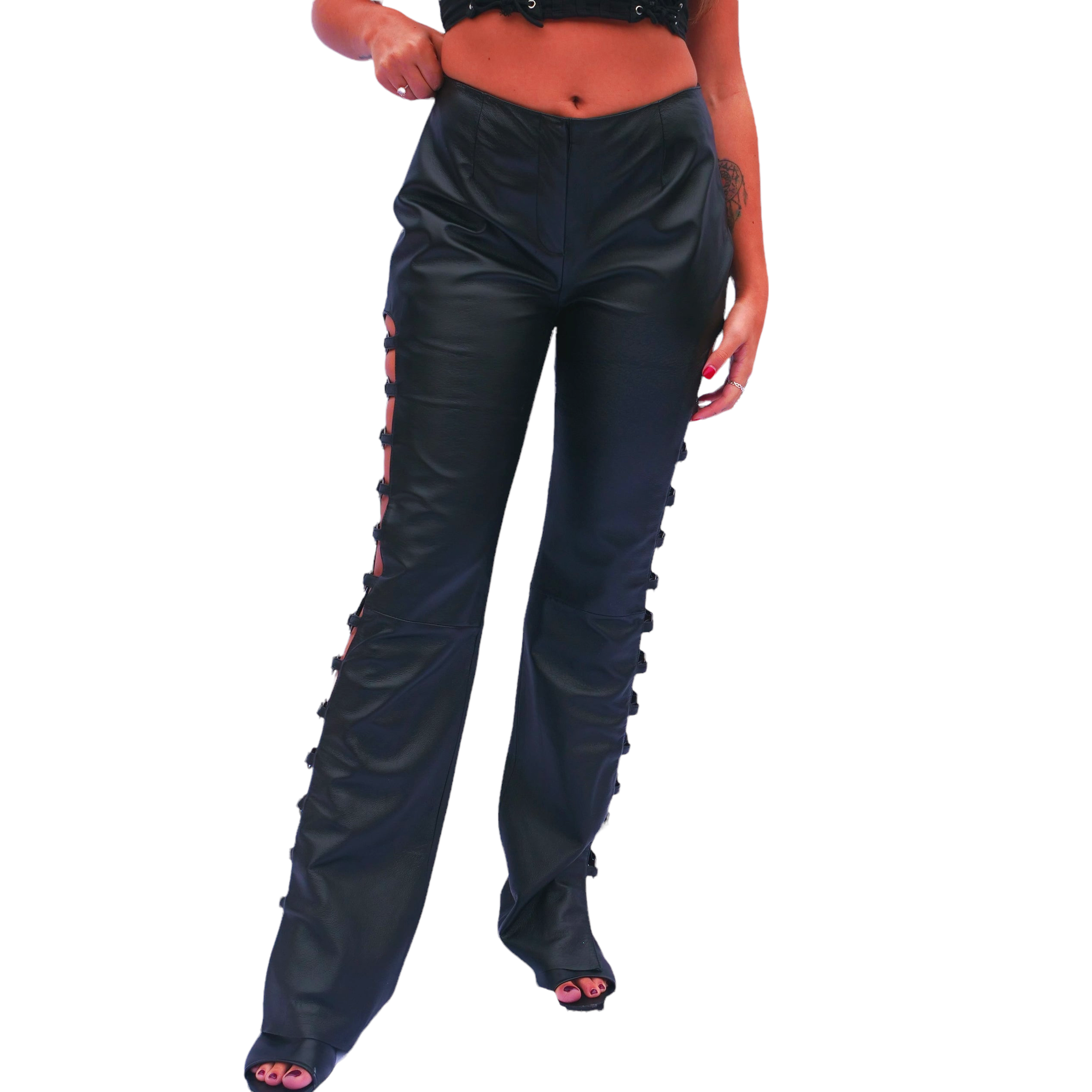 cut out leather pants