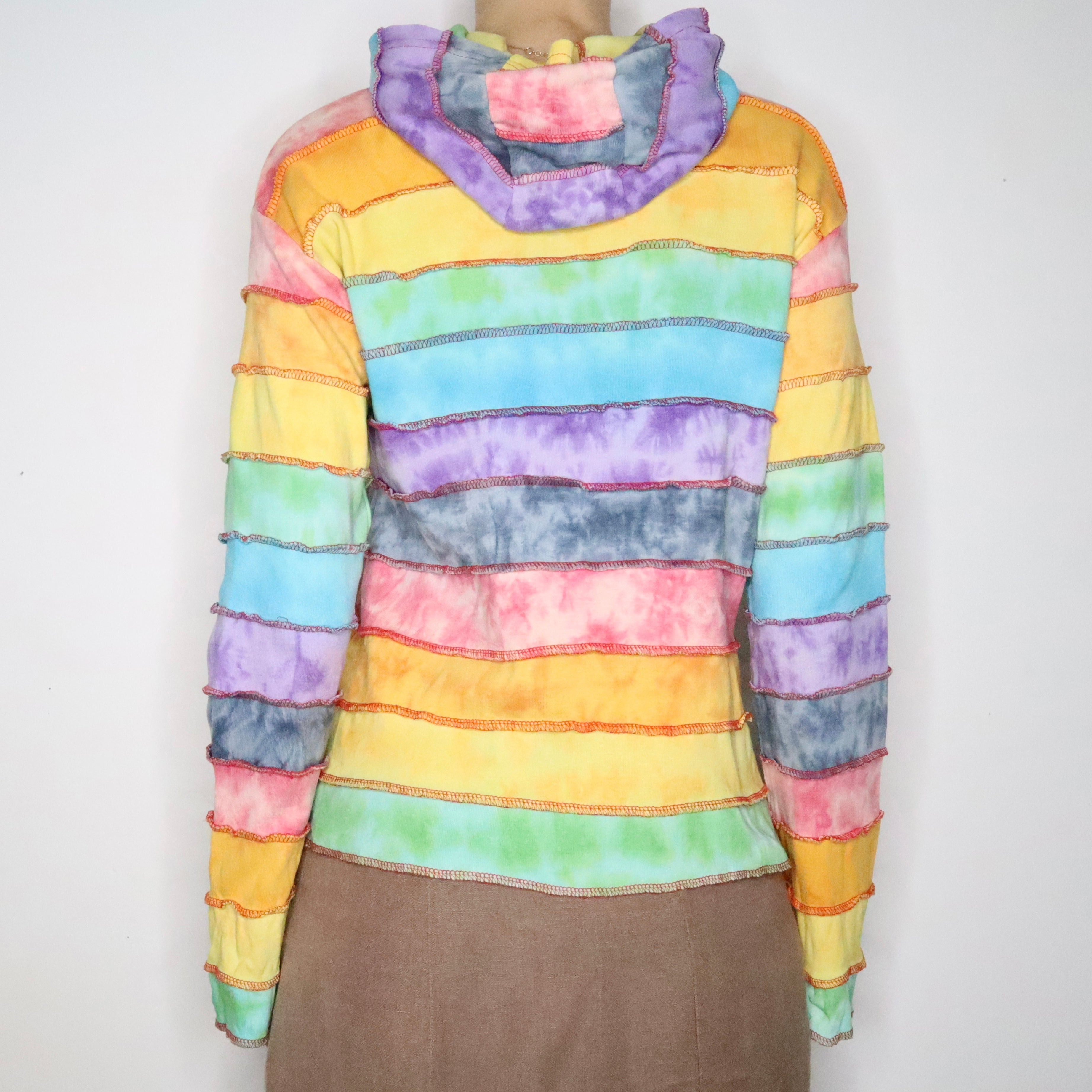 Rainbow Patchwork Zip Up Hoodie (Large)