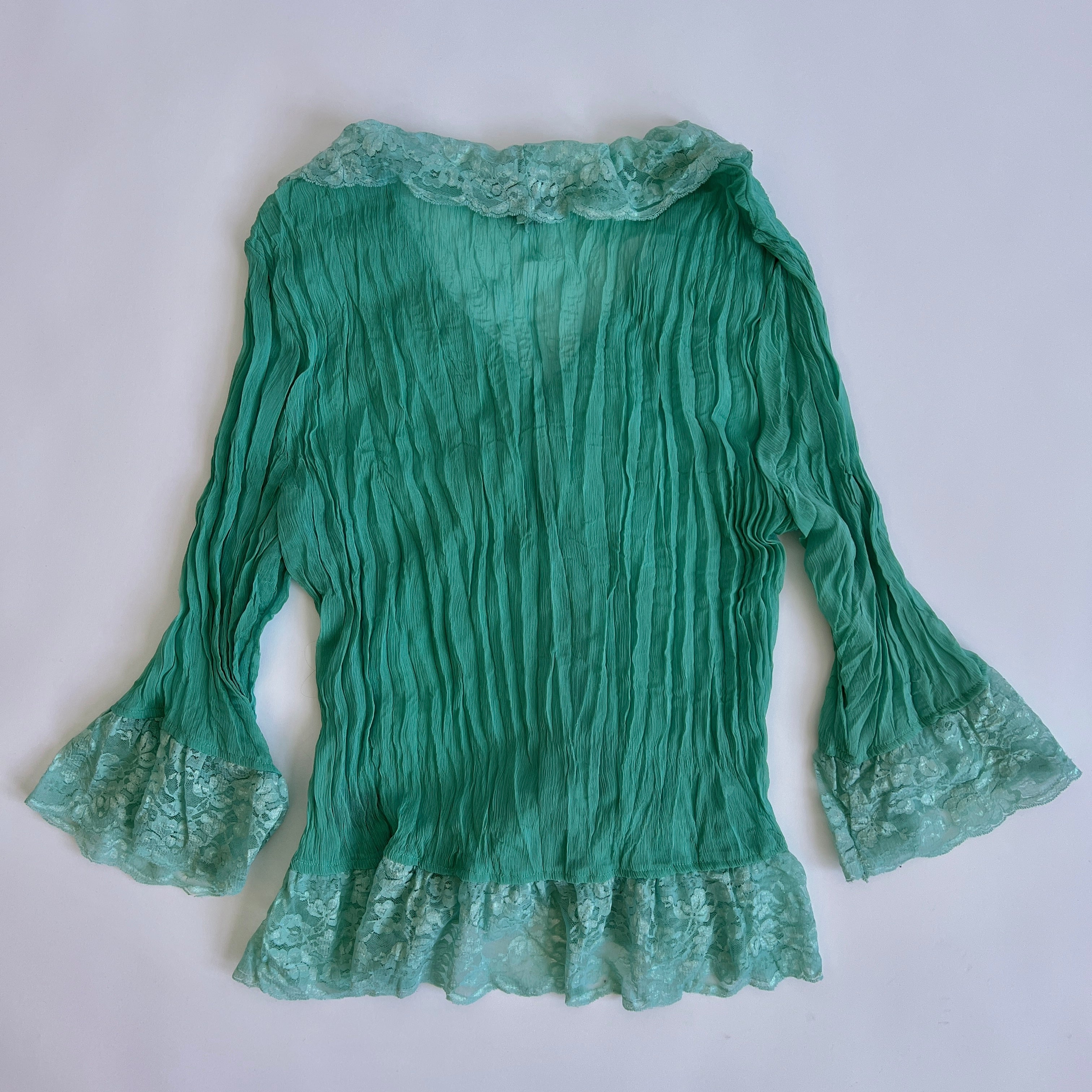 00s cyan lace button blouse (L/XL)