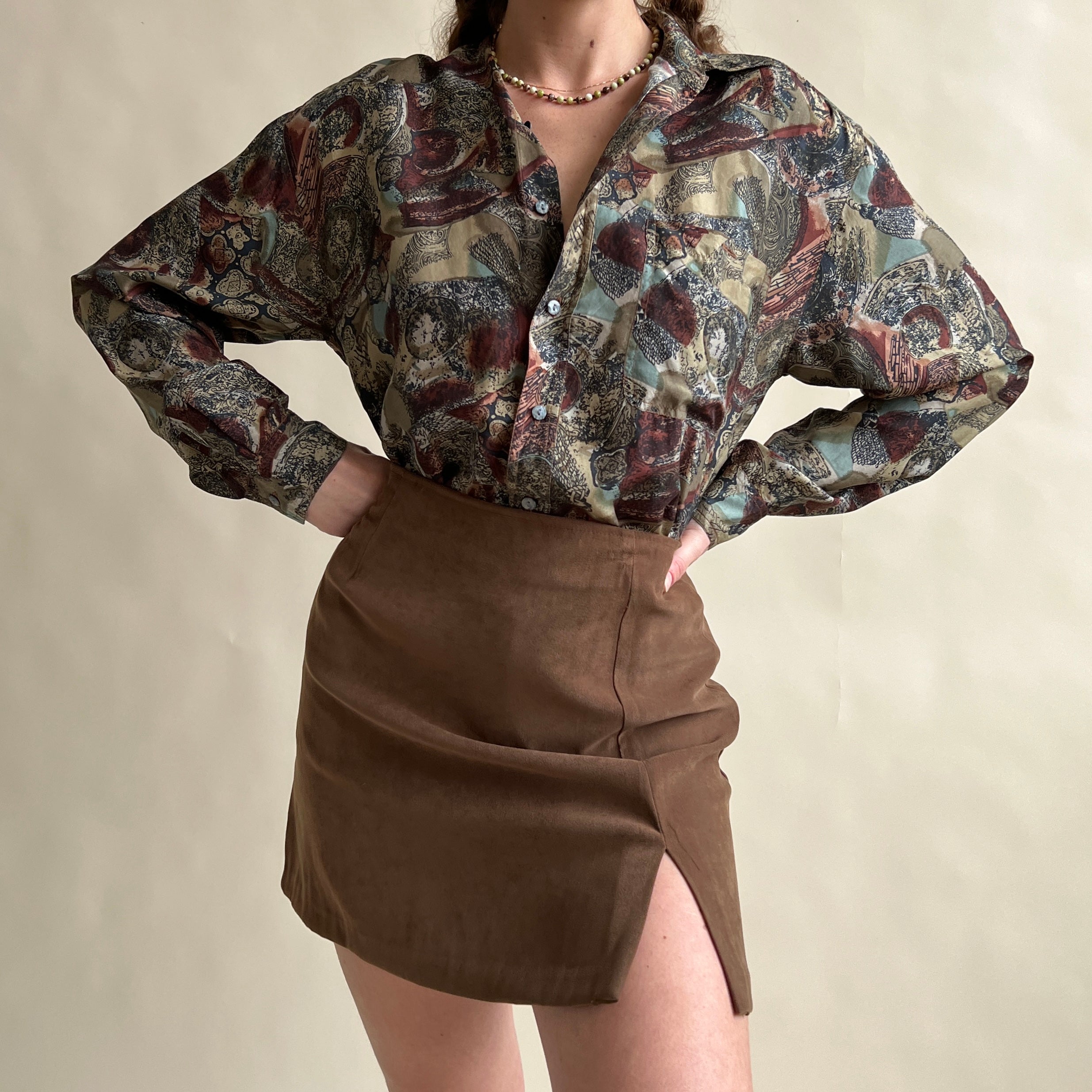 vintage abstract silk button up