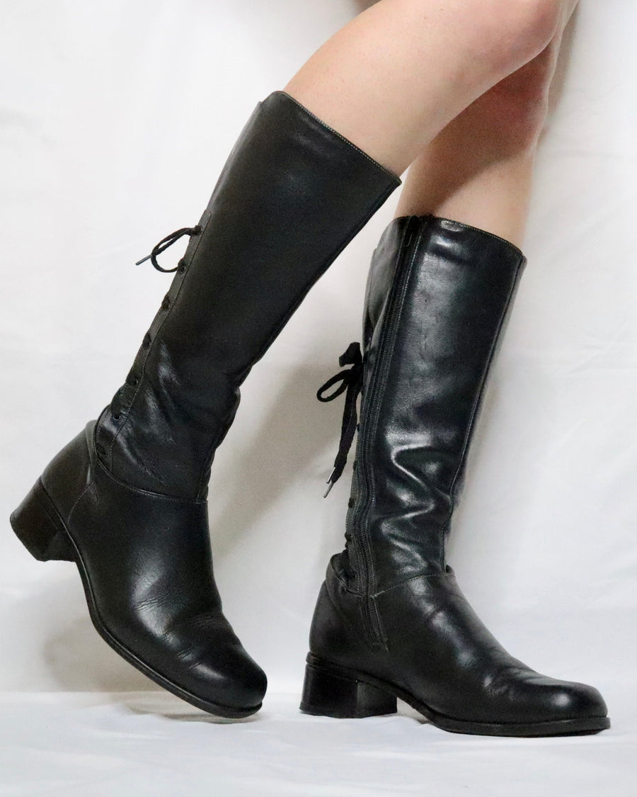 Black Leather Riding Boots (7-7.5 US)