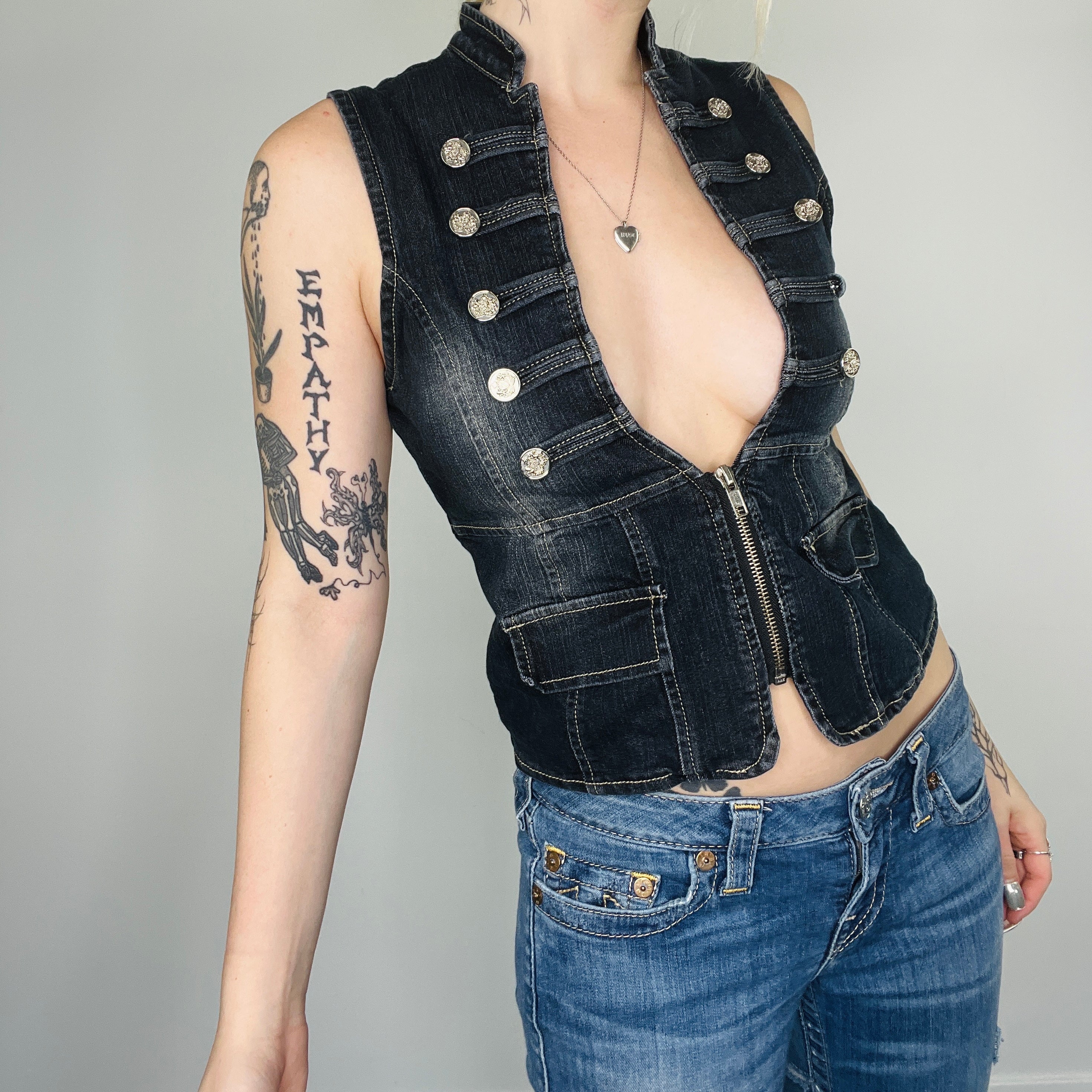 Y2k Style Dark Denim Vest Top
