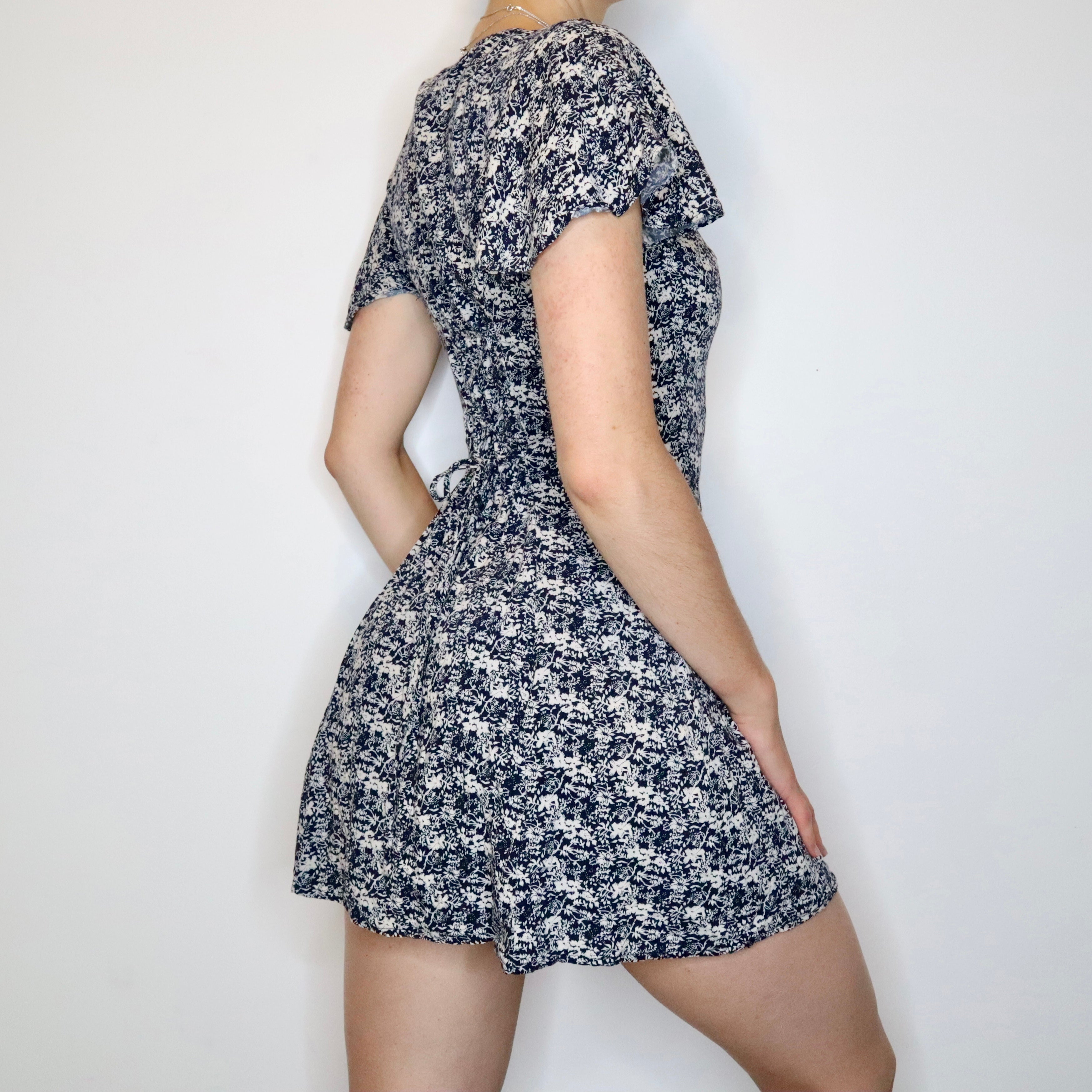 Floral Lace Up Mini Dress (Small) 