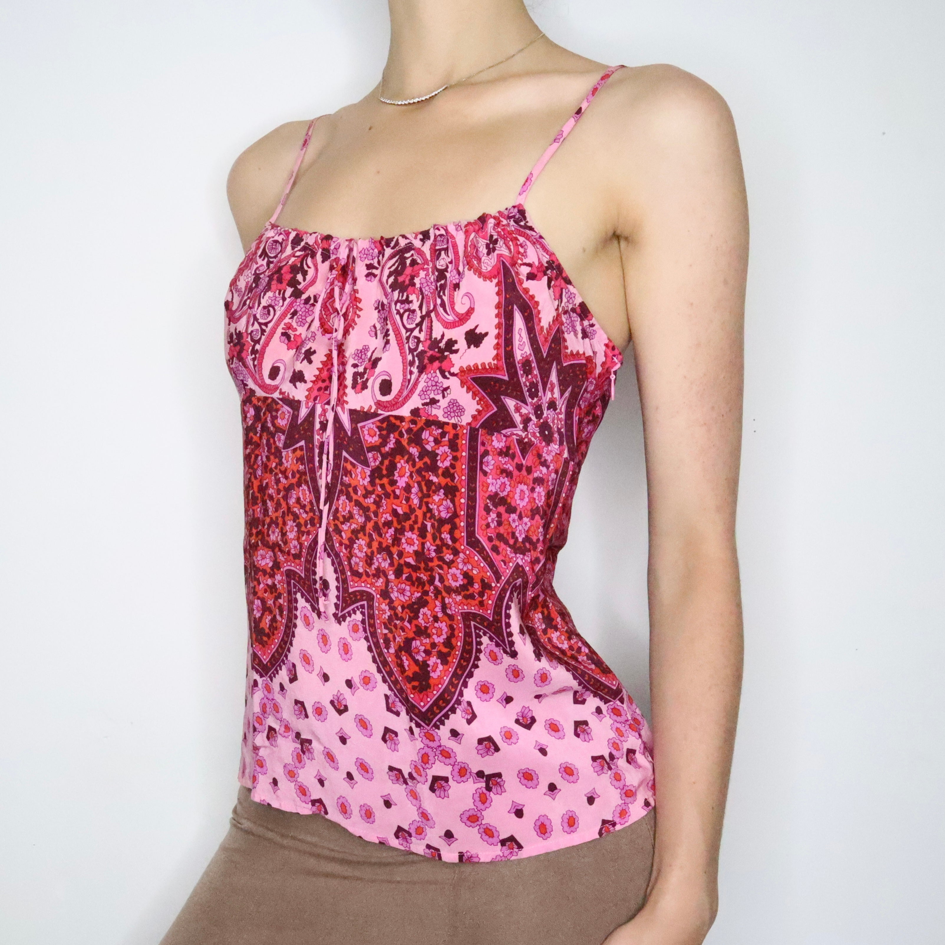 Pink Silk Paisley Milkmaid Cami (M-L)