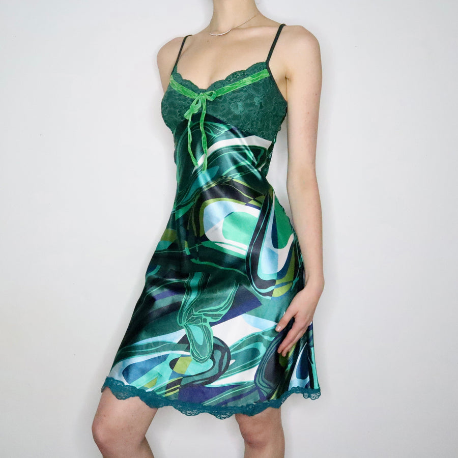 Green Swirl Satin Dress (Small)