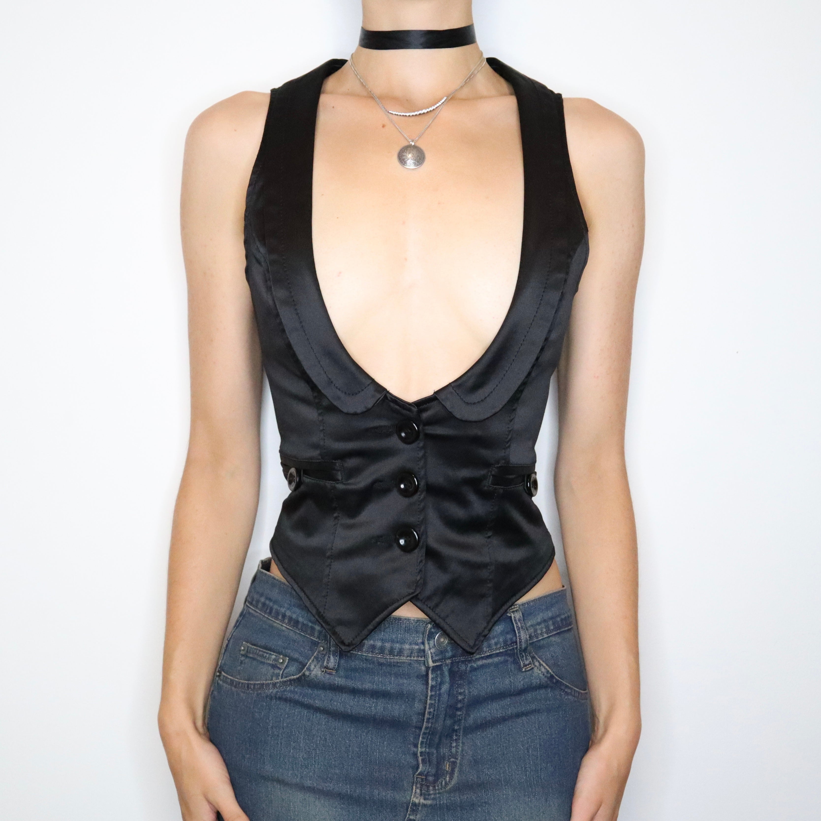 Black Satin Waistcoat Vest (Medium) 
