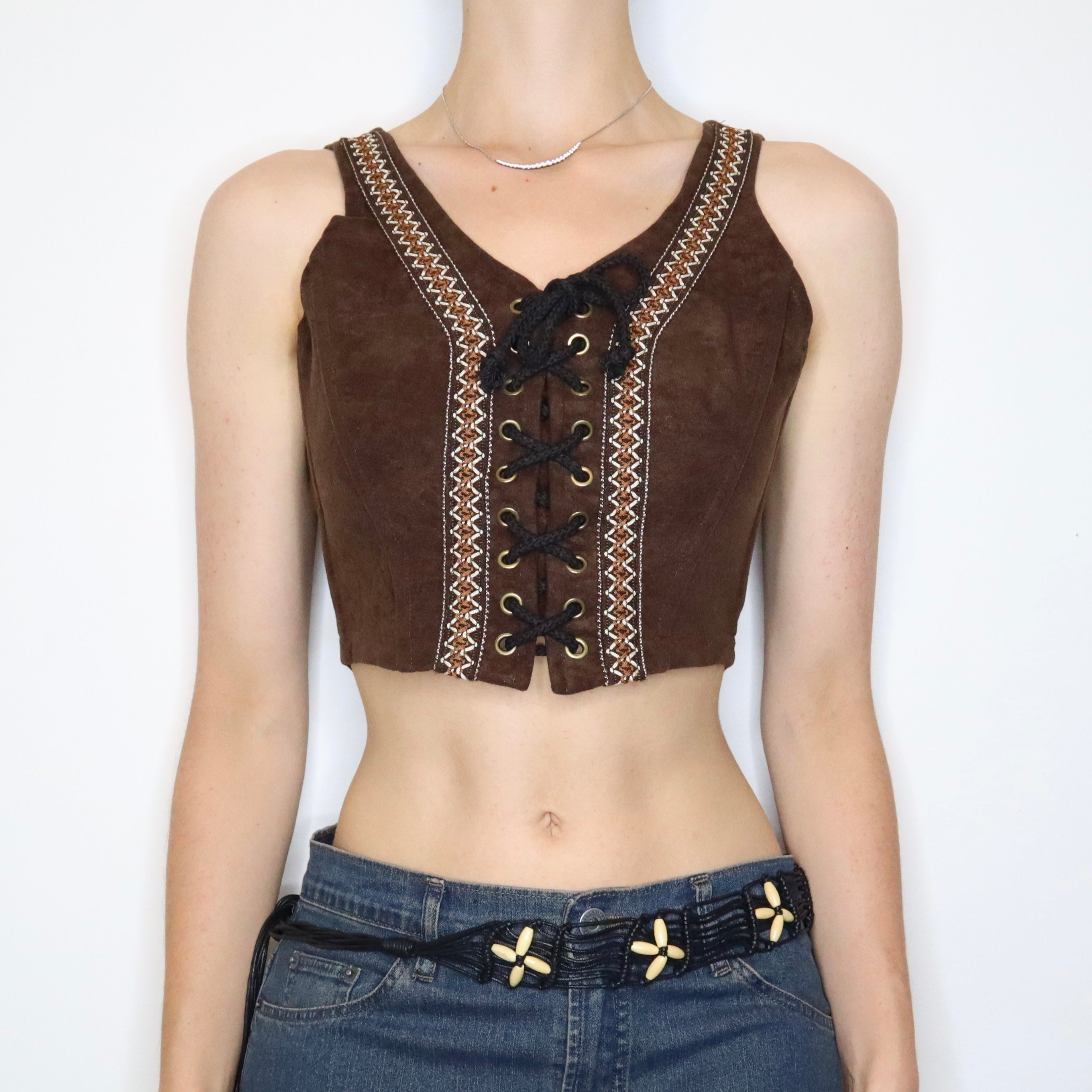 Brown Boho Cropped Corset (S-M) 
