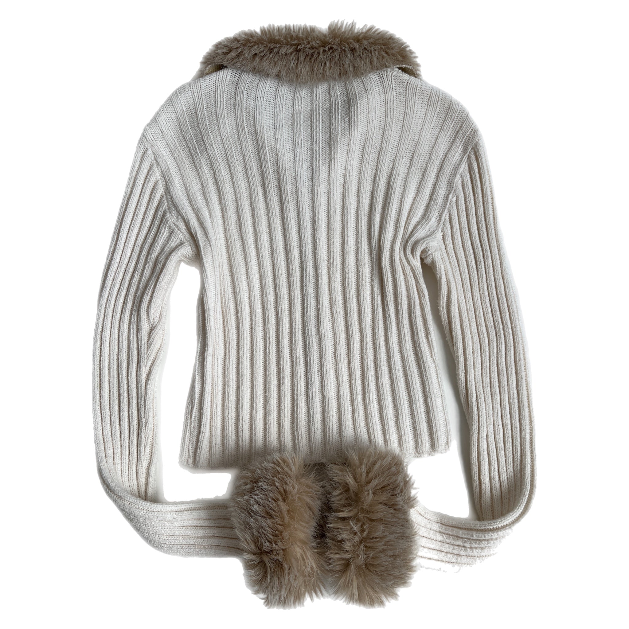Y2K zip sweater faux fur trim