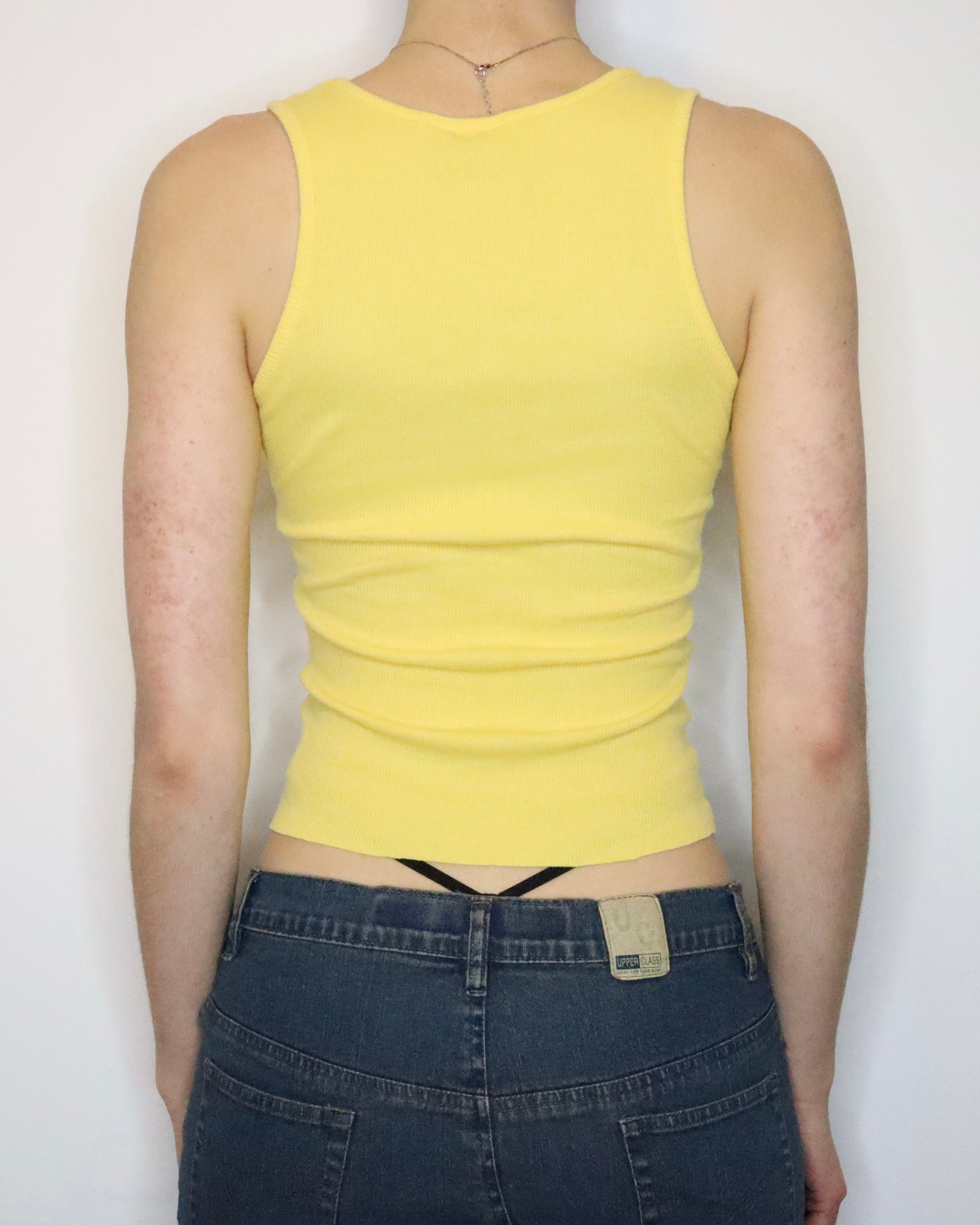 Guess Yellow Diamanté Tank Top (Small) 