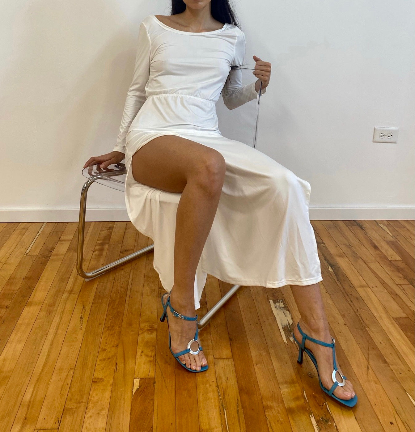 Backless Spandex Slit Dress