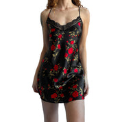 Y2K black red floral slip