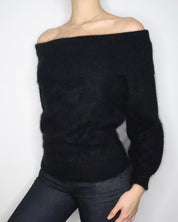 Fuzzy Black Off The Shoulder Sweater (M-L) 