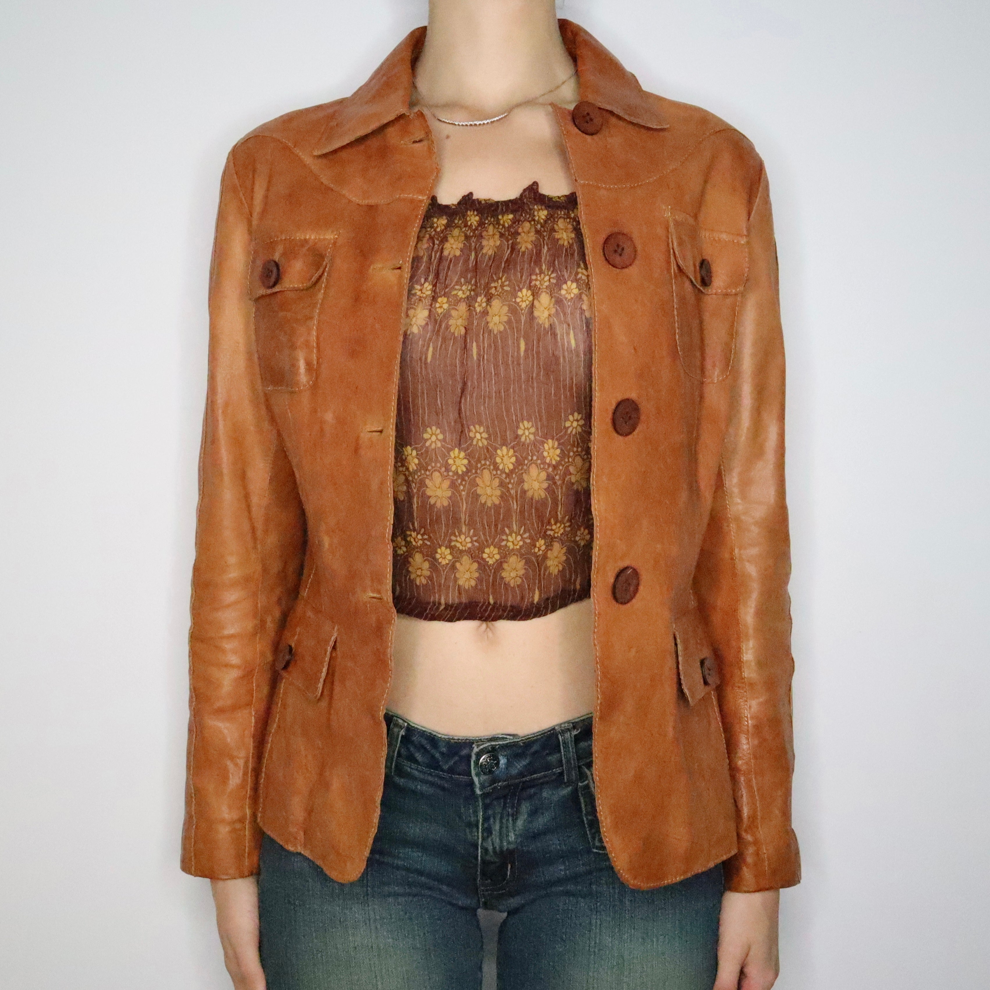 Brown Italian Leather Jacket (Small)