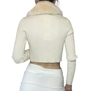 Fur collar ribbed top