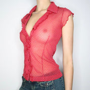 Polka Dot Mesh Blouse (Medium)