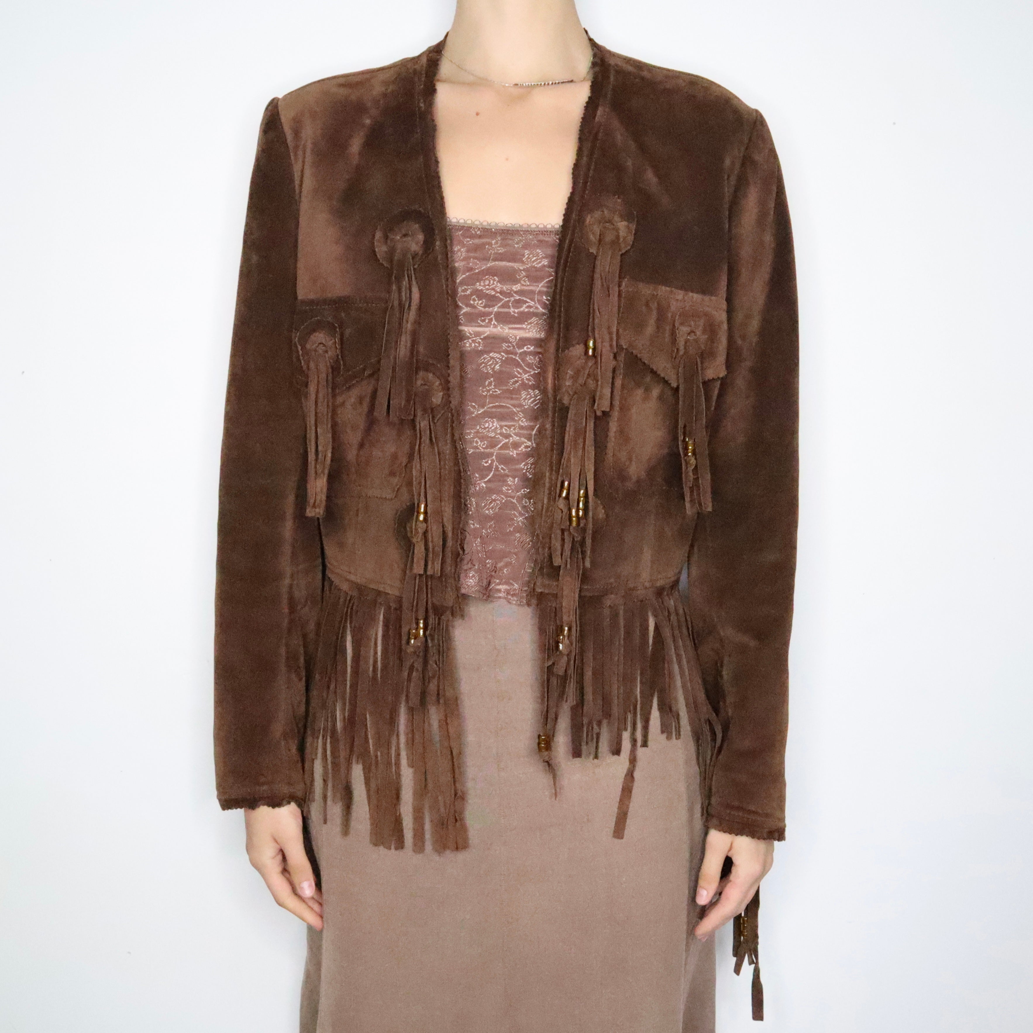 Brown Suede Fringe Jacket (Large)