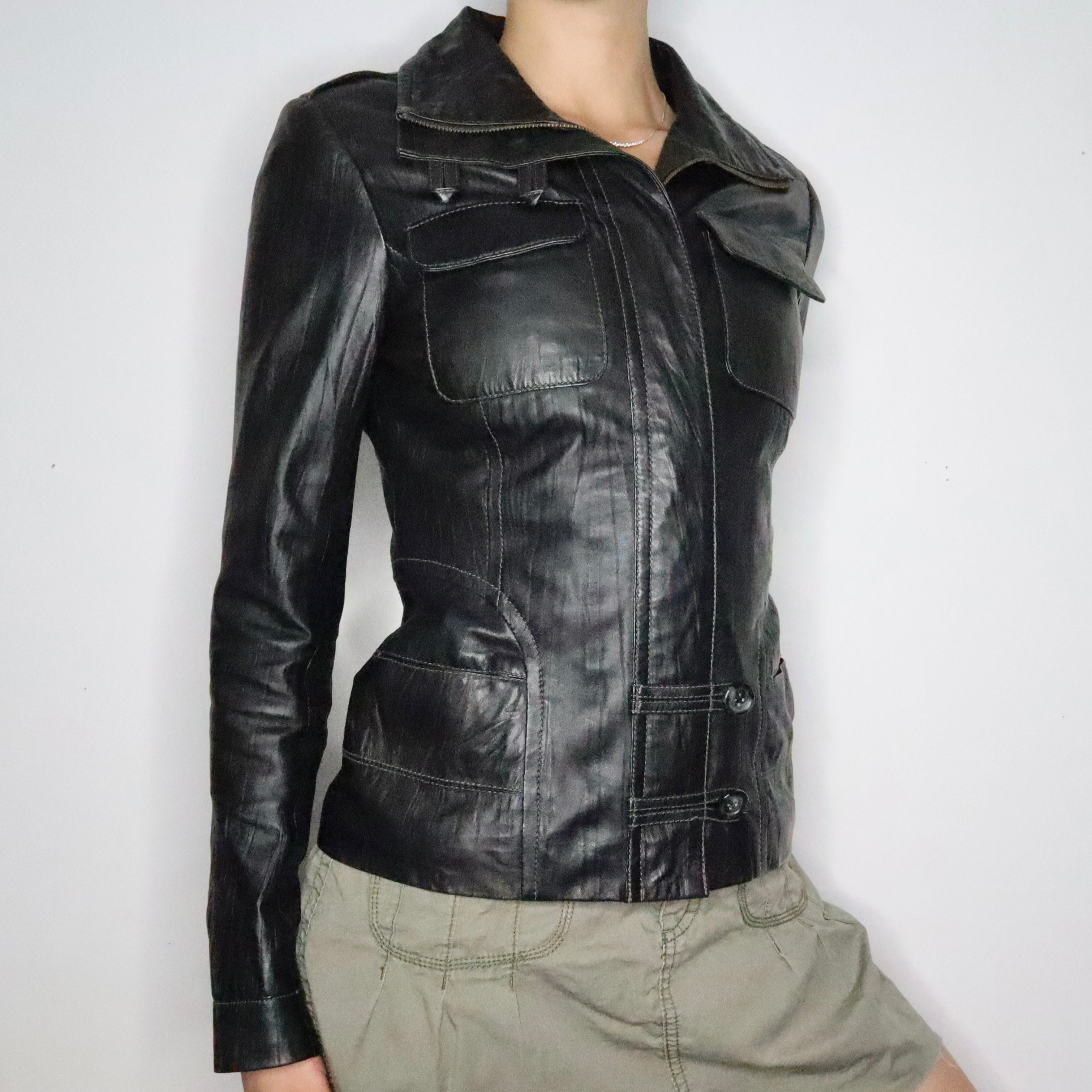 Black Leather Moto Jacket (Small)