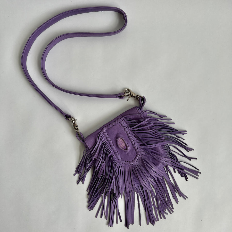 Vintage purple leather fringe purse