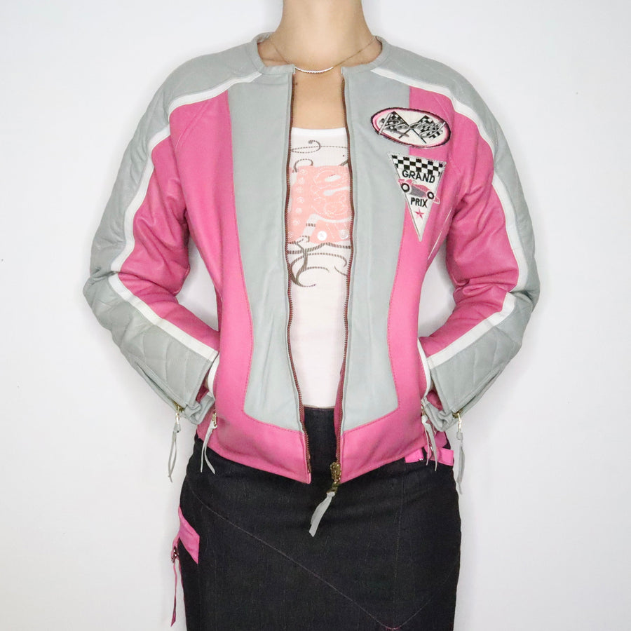 Pink Leather Racer Jacket (Small)