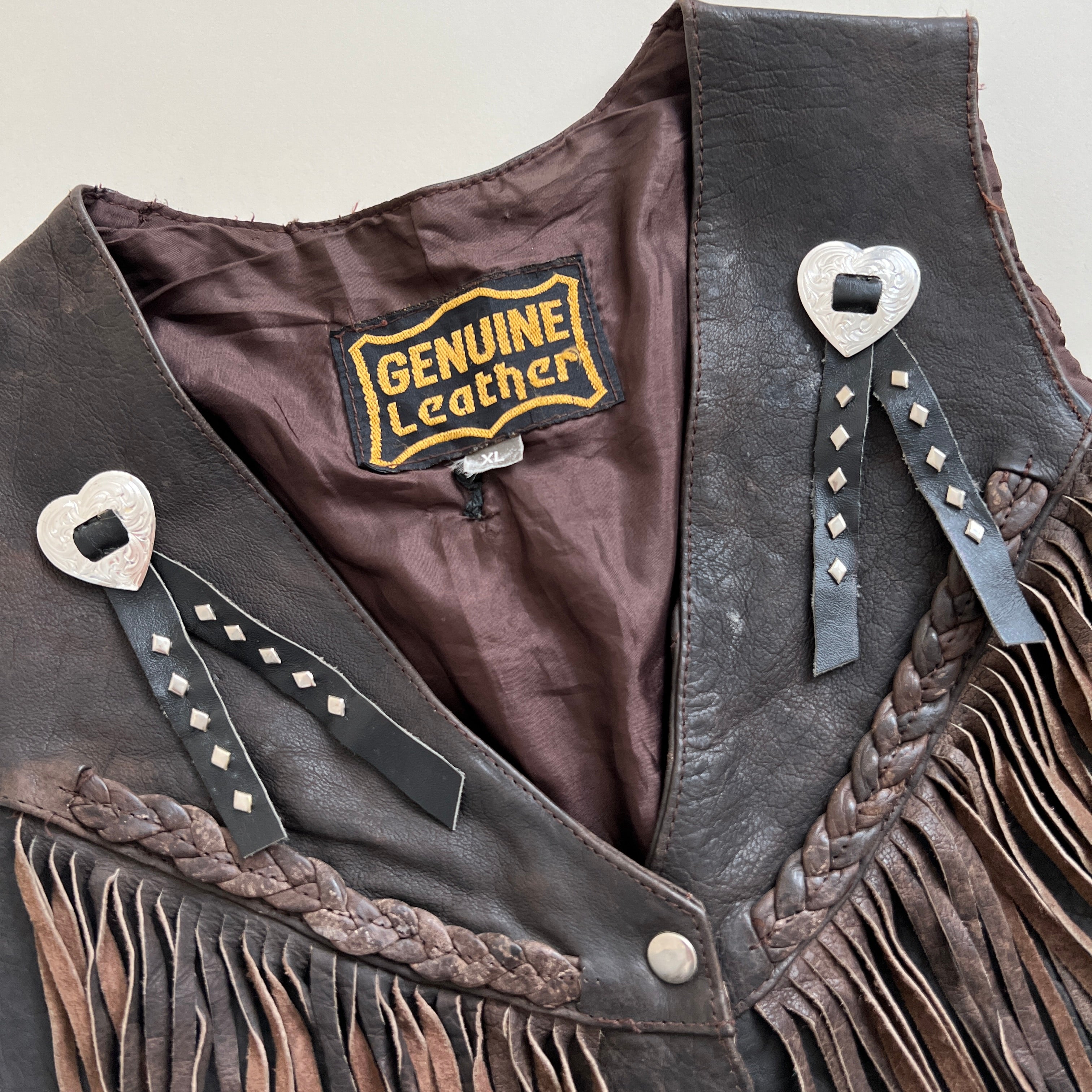 Vintage leather fringe vest