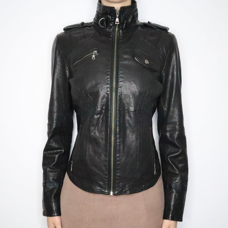 Italian Black Leather Moto Jacket (Medium)