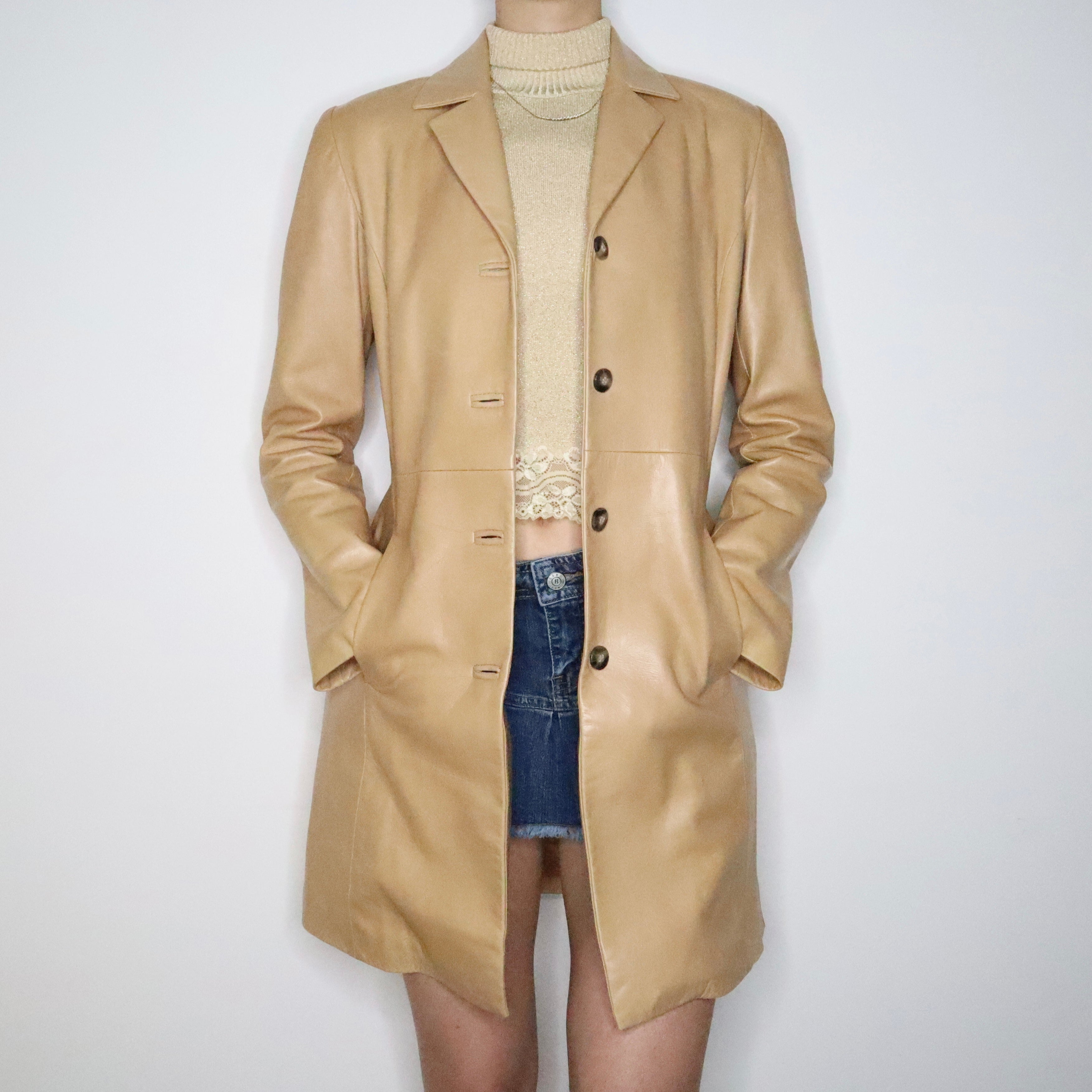 Long Tan Leather Jacket (Small)