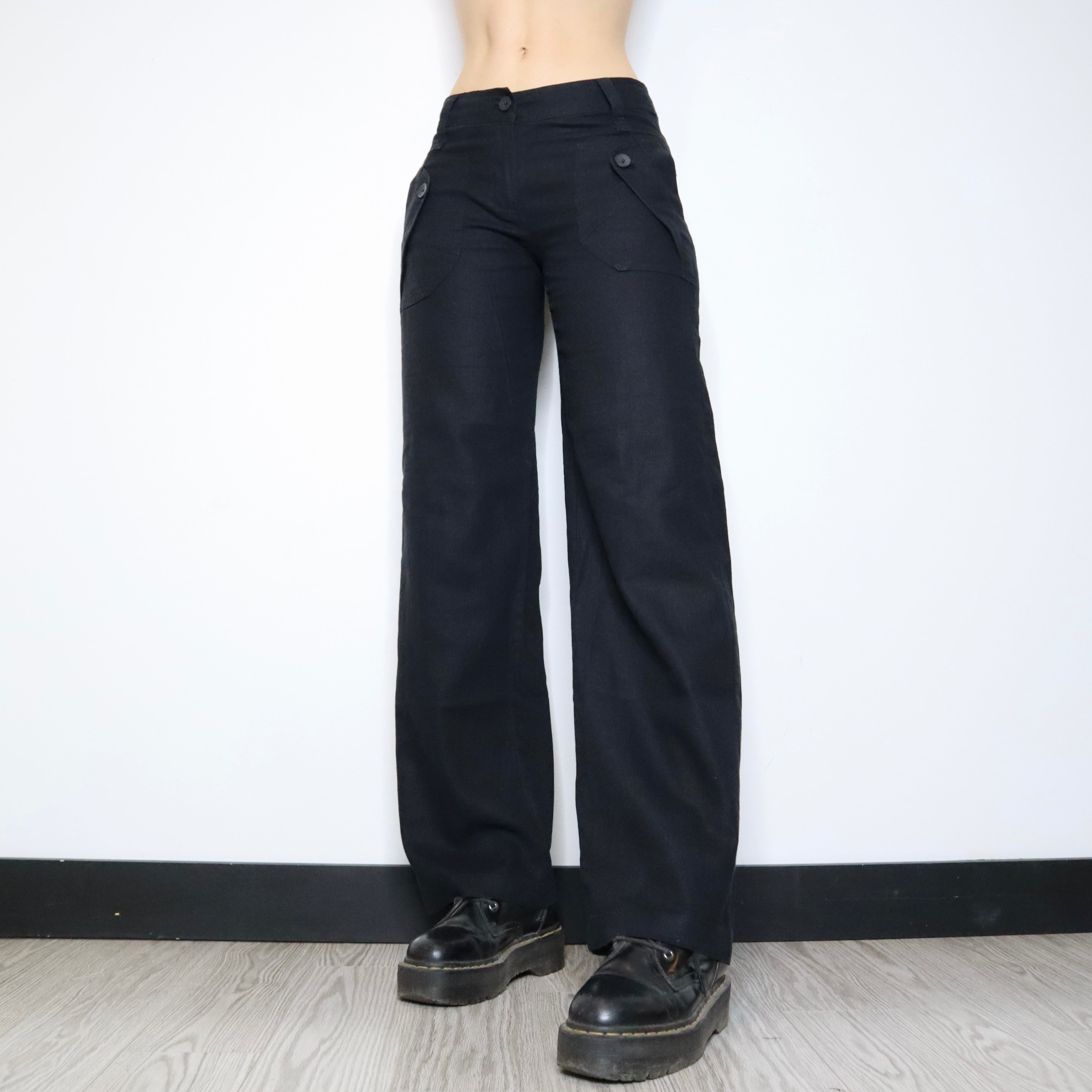 Black Linen Wide Leg Pants (Small)