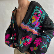 Vintage eclectic knit/suede cardigan