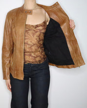Brown Leather Moto Jacket (M-L) 