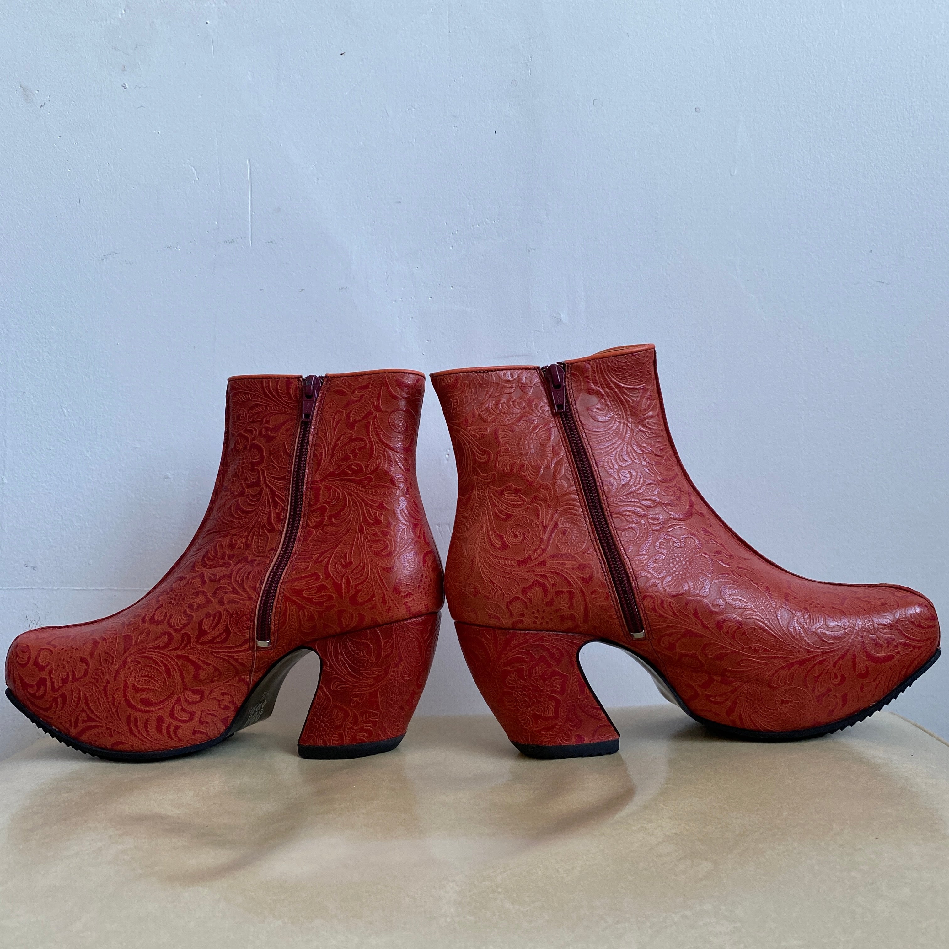 Burnt orange baroque platforms