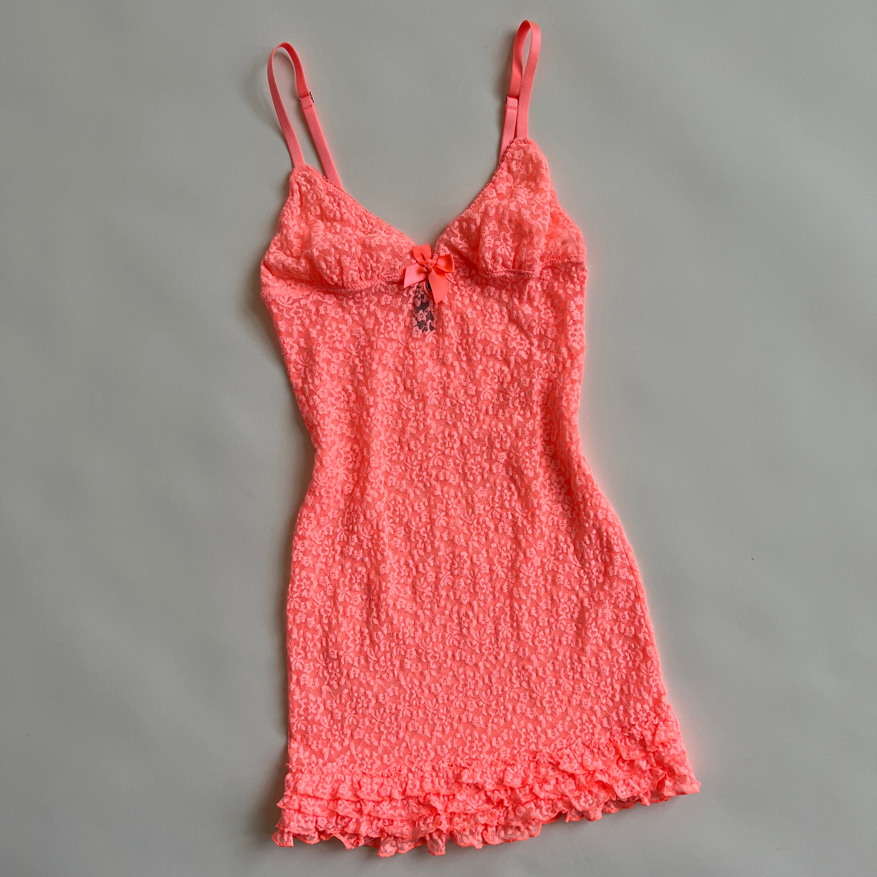 coral sheer lace slip S