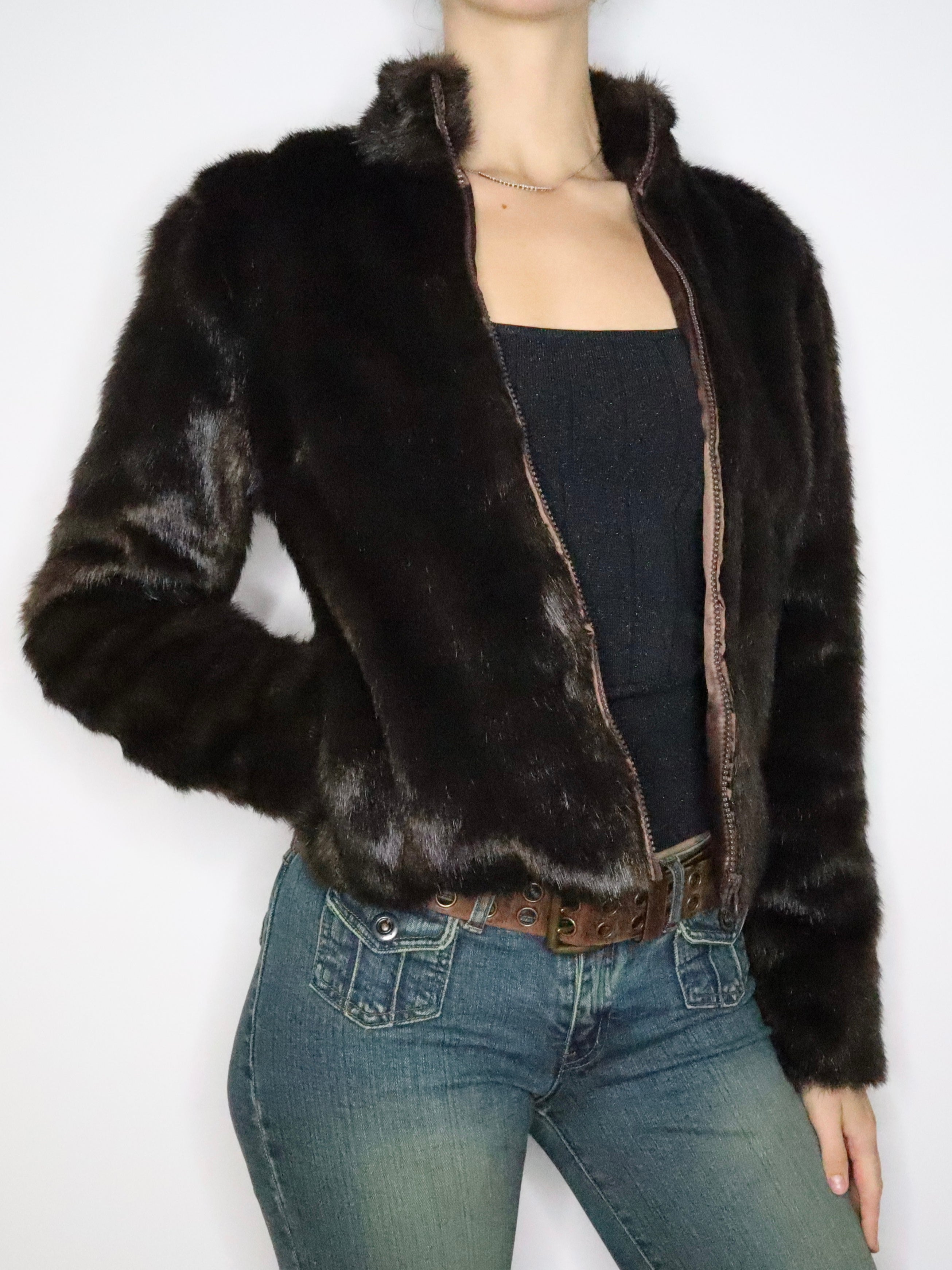 Brown Faux Fur Coat (XS) 