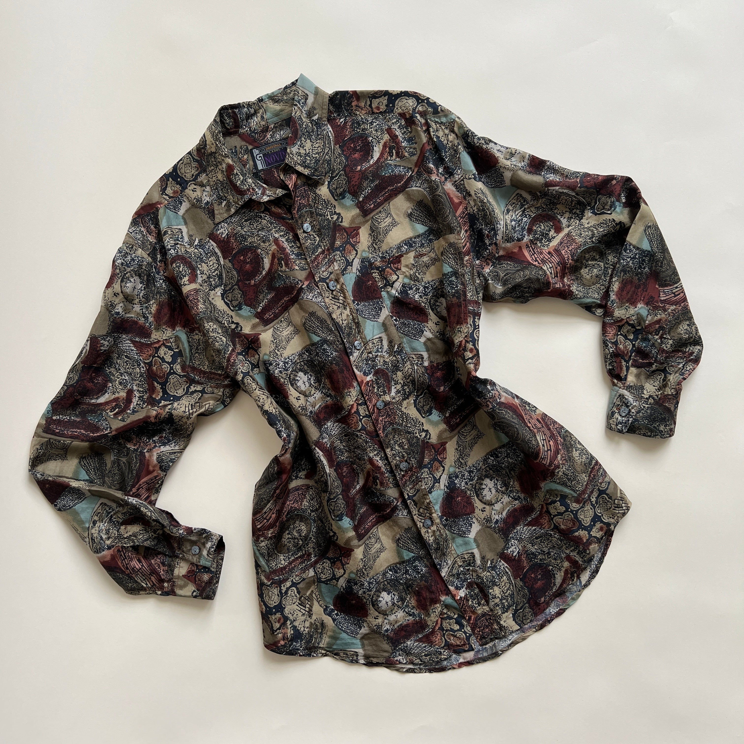 vintage abstract silk button up