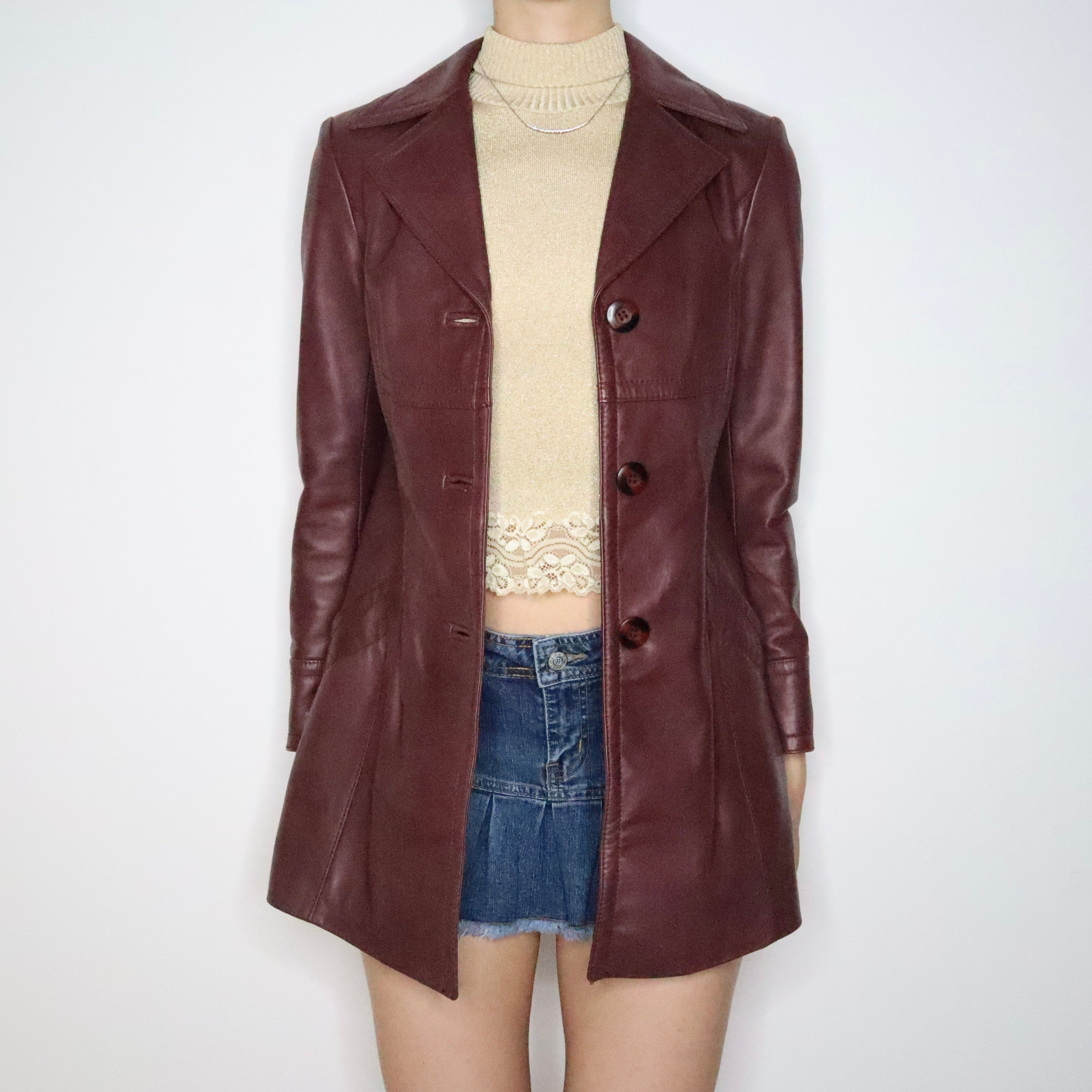 Burgundy Italian Leather Jacket (Small)