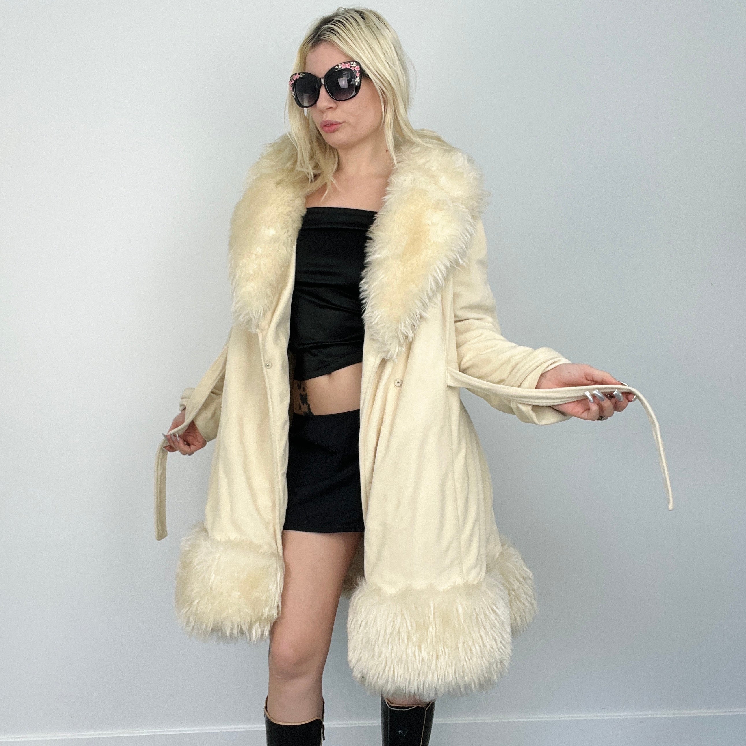 90s Faux Fur Trench Coat