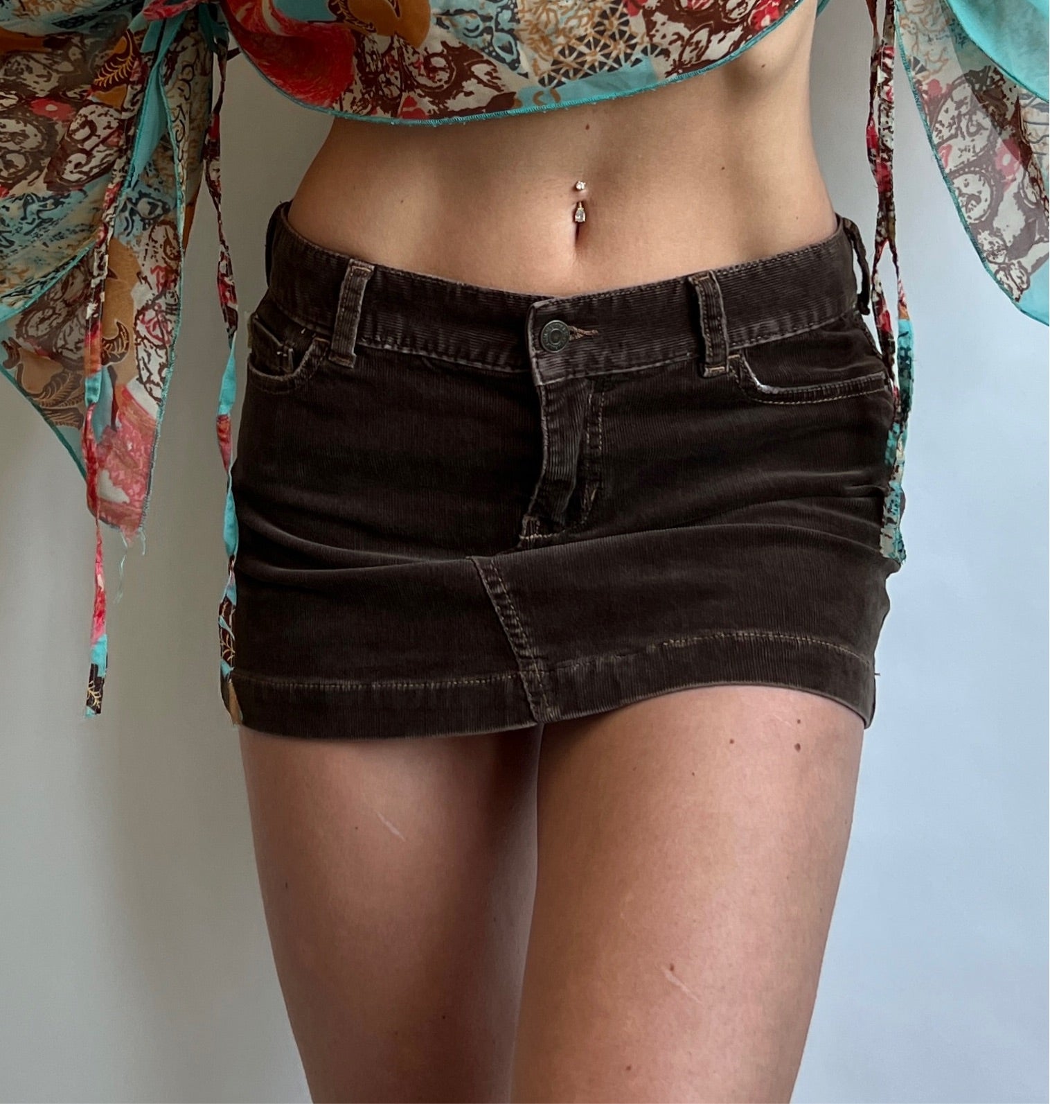 00s brown corduroy mini skirt