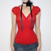 Red Silk Chiffon Blouse (S-M) 