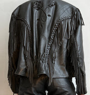 Vintage leather rose fringe jacket