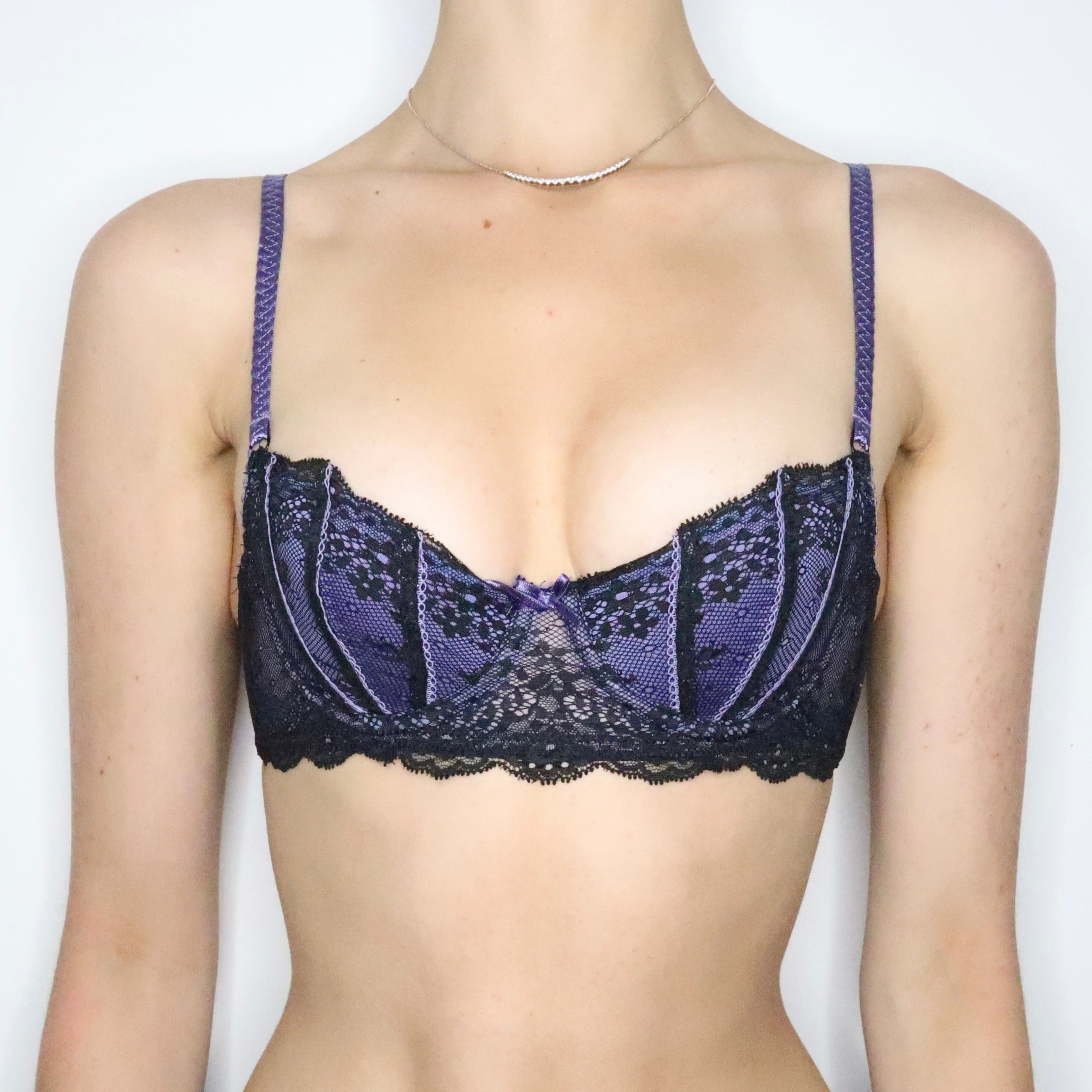Black and Purple Lace Bra (32B/34A)