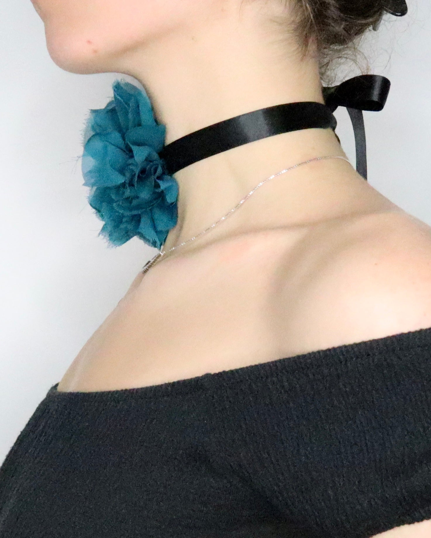 Teal Silk Flower Choker