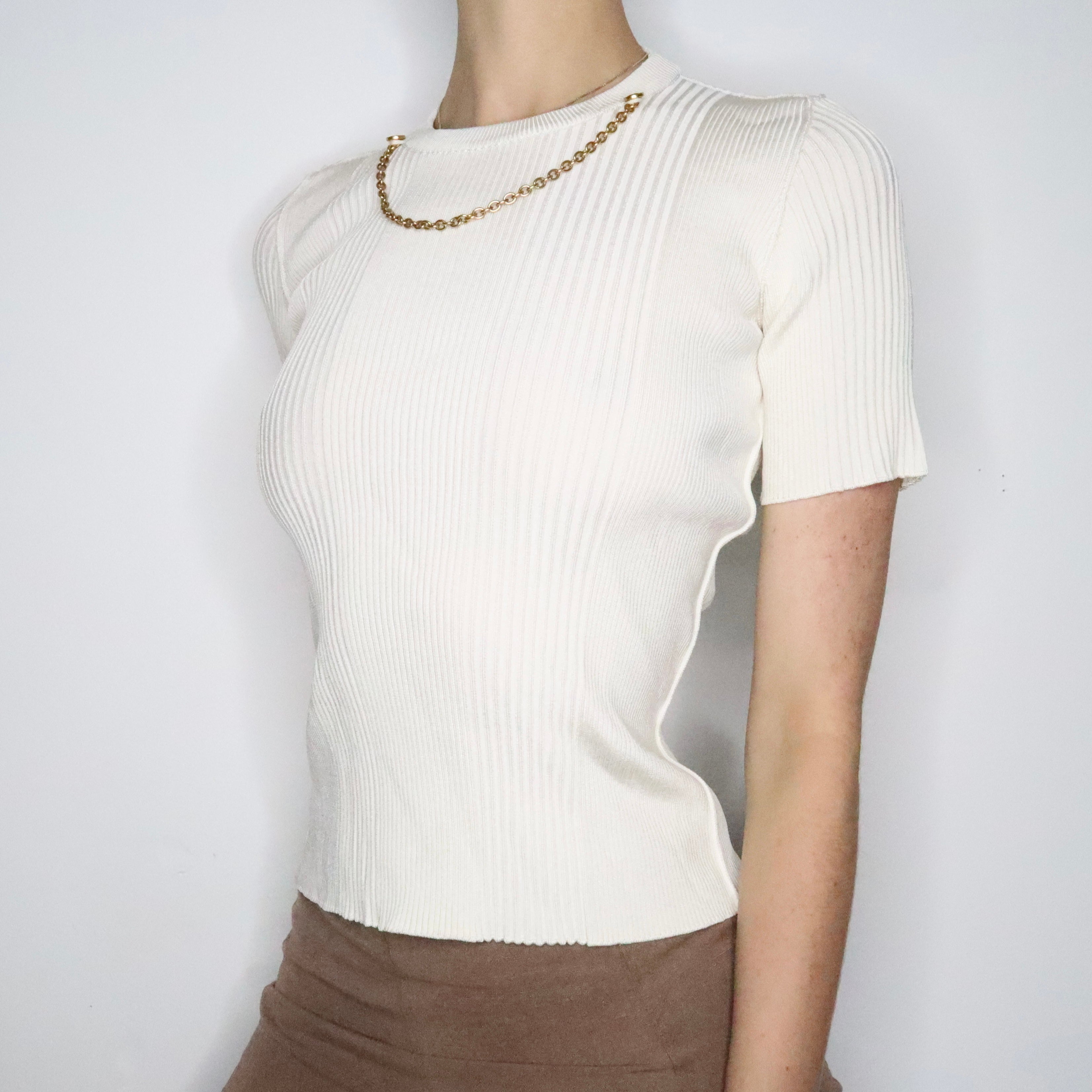 Givenchy Cream Ribbed Knit Top (Small)