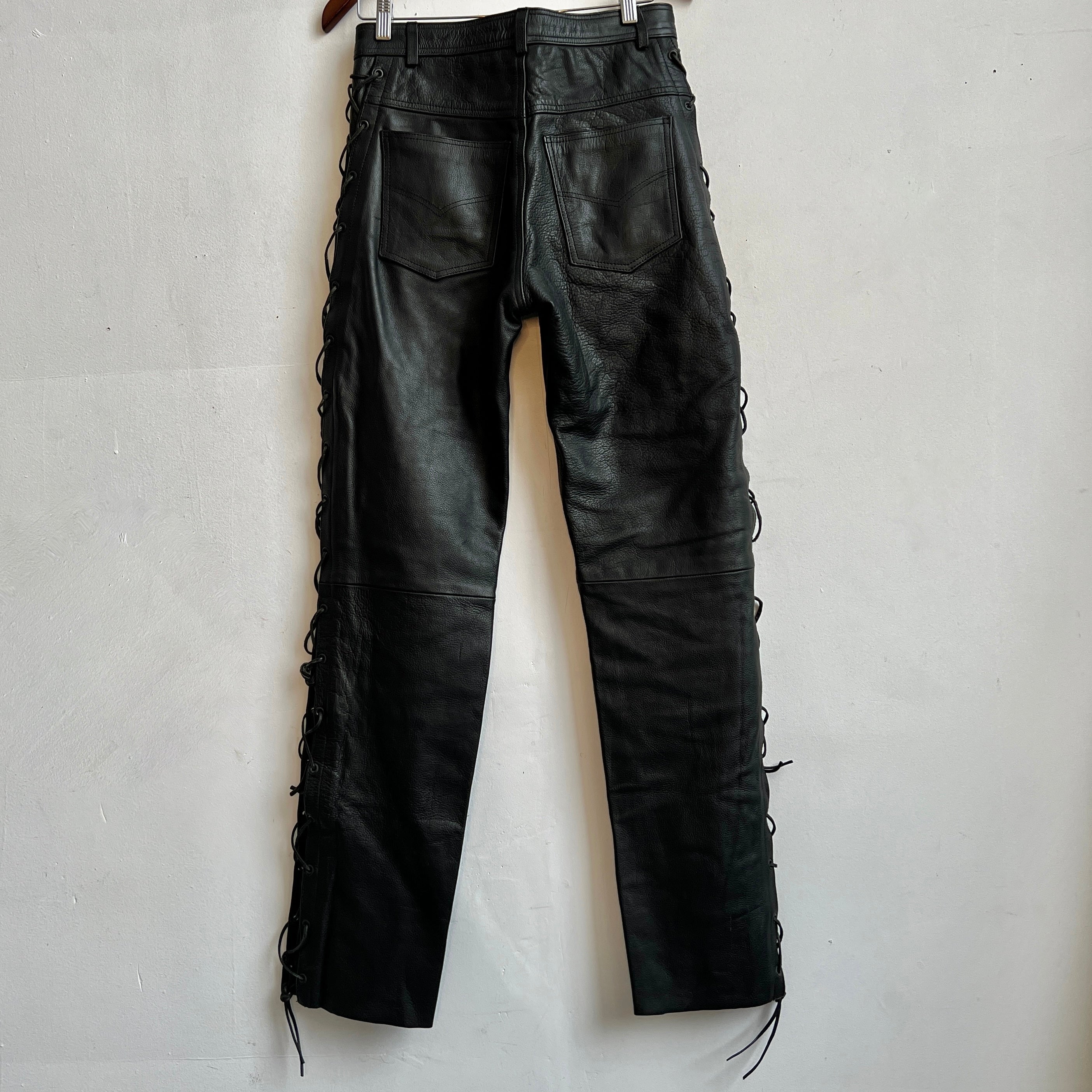 Vintage black leather lace up pant